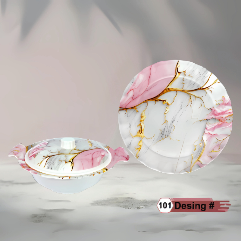 Famous 72-Piece Melamine Dinner Set – Single Glaze Shine, 6-Person Serving, 8 Elegant Designs