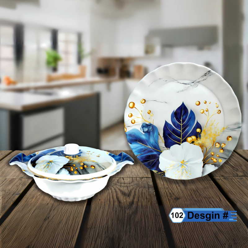 Famous 72-Piece Melamine Dinner Set – Single Glaze Shine, 6-Person Serving, 8 Elegant Designs