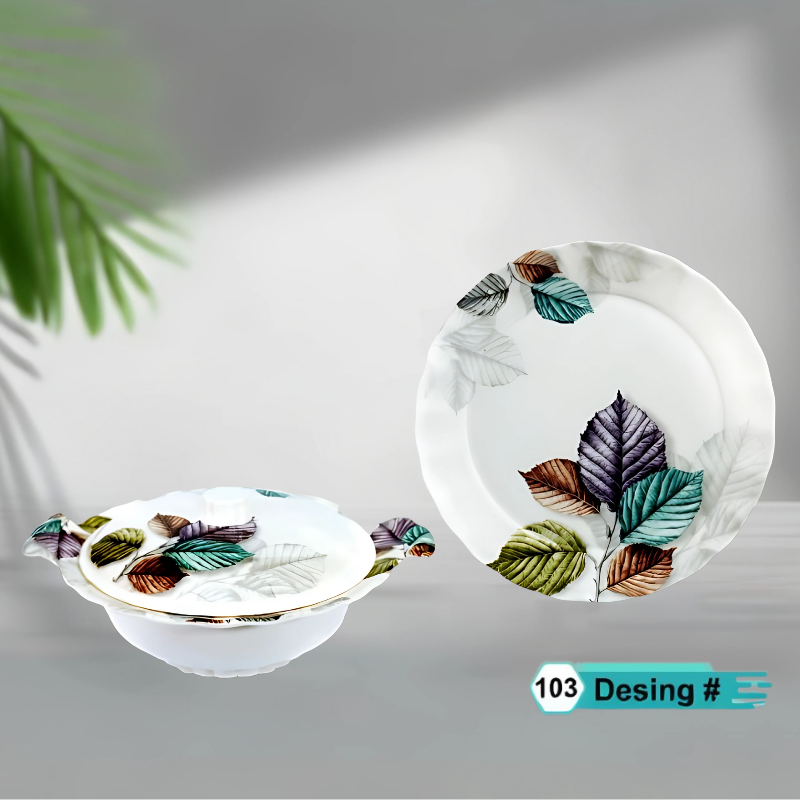 Famous 72-Piece Melamine Dinner Set – Single Glaze Shine, 6-Person Serving, 8 Elegant Designs