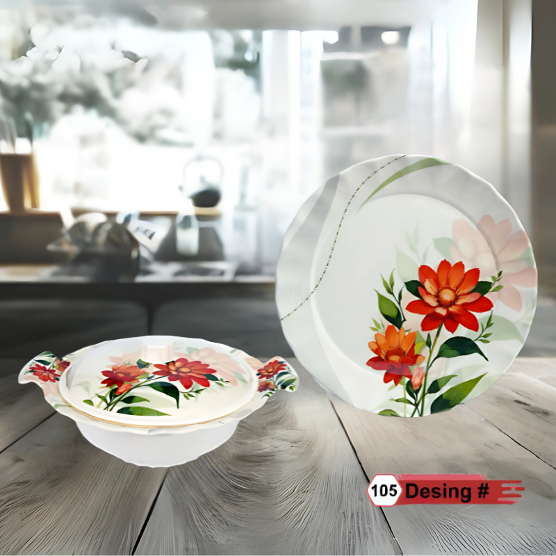 Famous 72-Piece Melamine Dinner Set – Single Glaze Shine, 6-Person Serving, 8 Elegant Designs