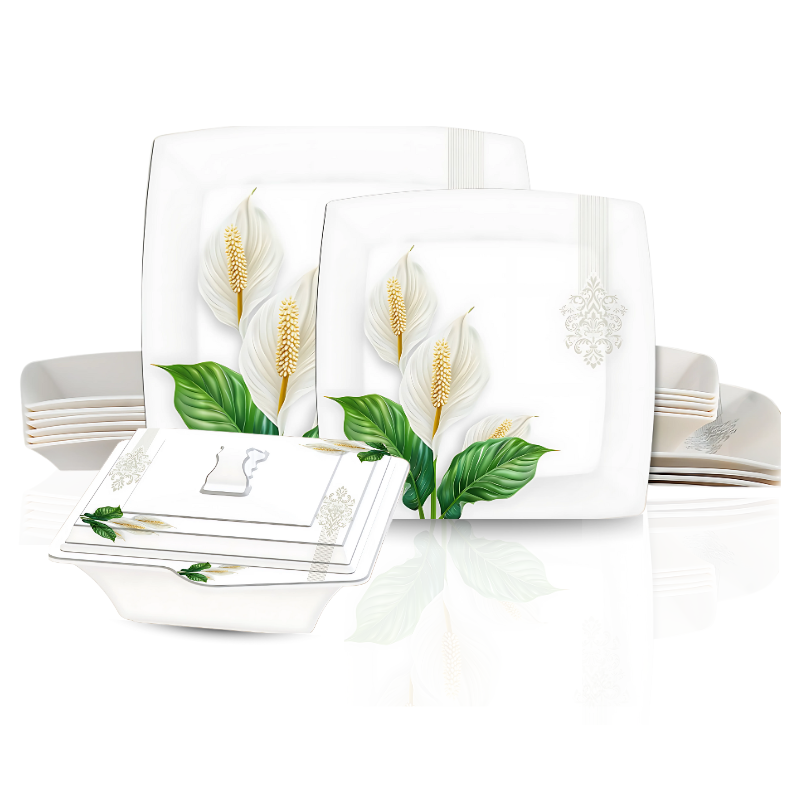Glory 72-Piece Melamine Dinner Set – Single Glaze Shine, 6-Person Serving, 8 Elegant Designs