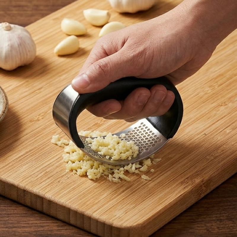 Stainless Steel Garlic Press – Easy Squeeze Mincer &amp; Crusher