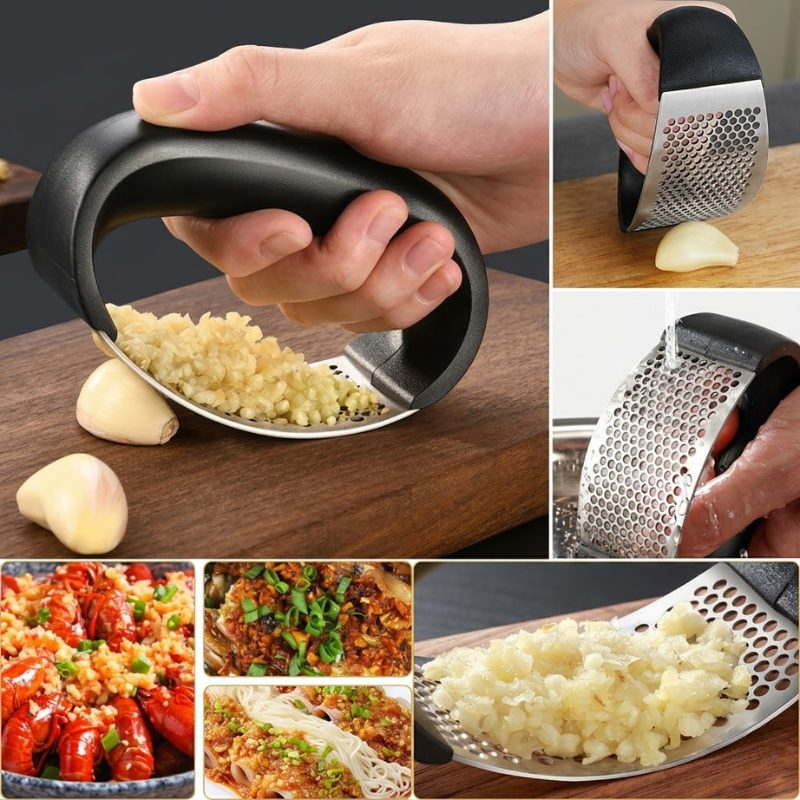 Stainless Steel Garlic Press – Easy Squeeze Mincer &amp; Crusher