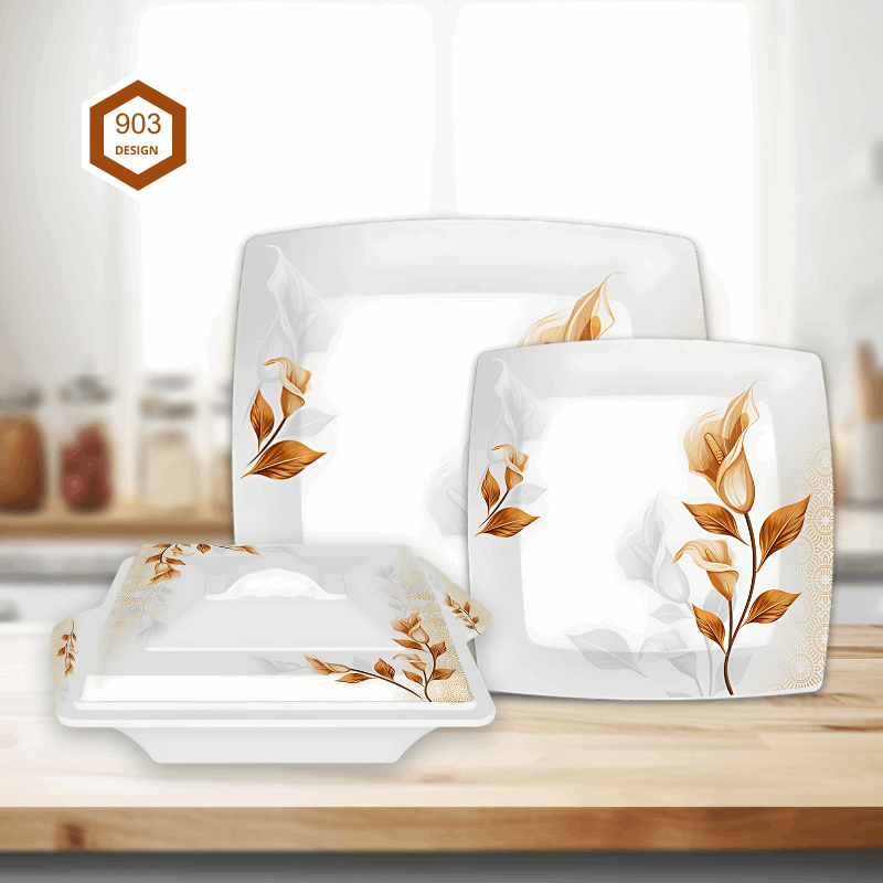 Glory 72-Piece Melamine Dinner Set – Single Glaze Shine, 6-Person Serving, 8 Elegant Designs