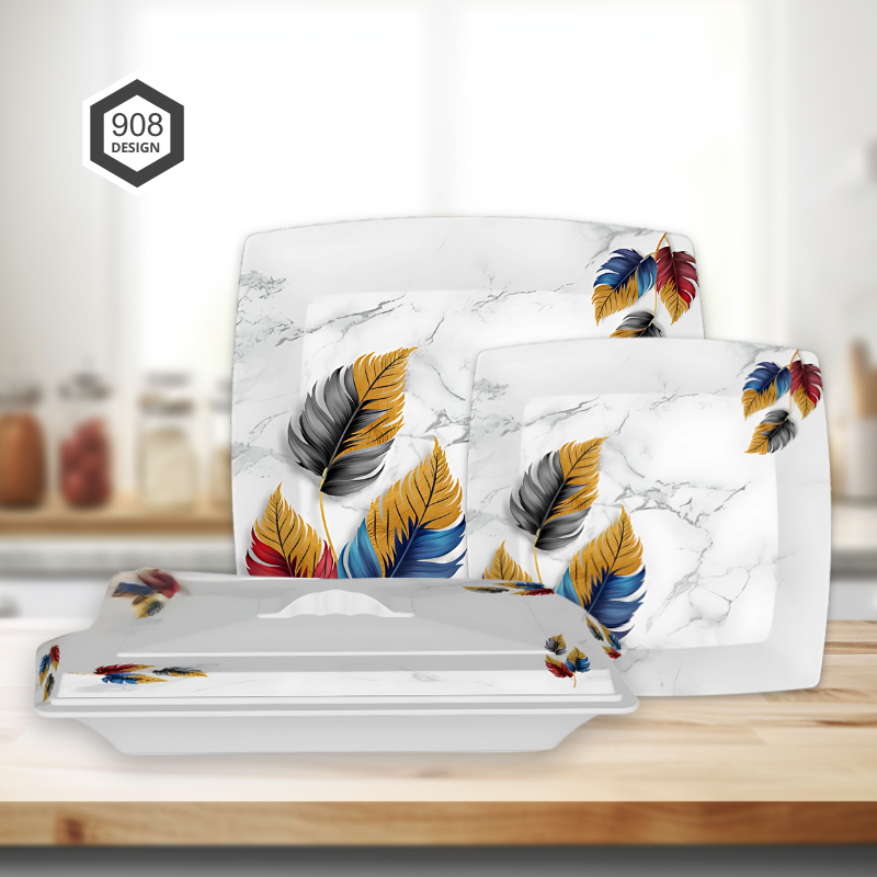 Glory 72-Piece Melamine Dinner Set – Single Glaze Shine, 6-Person Serving, 8 Elegant Designs