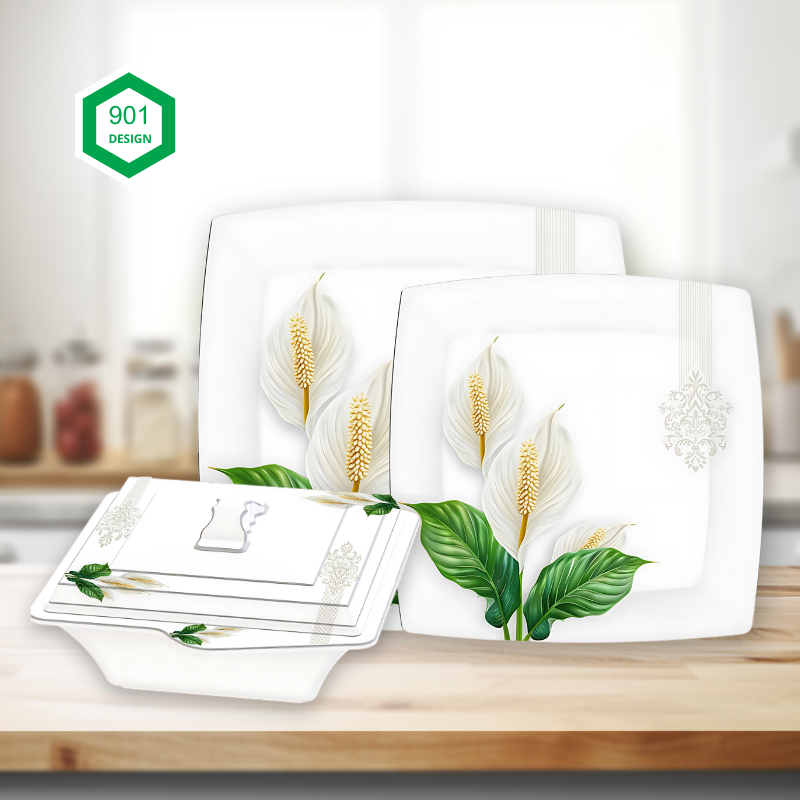 Glory 72-Piece Melamine Dinner Set – Single Glaze Shine, 6-Person Serving, 8 Elegant Designs