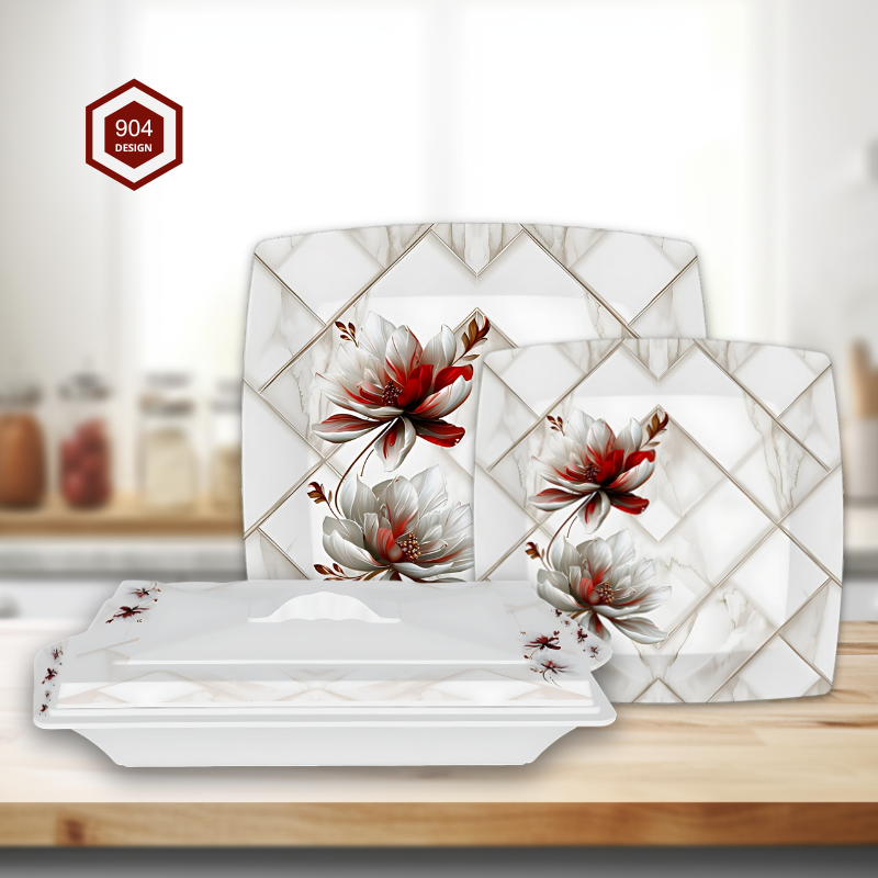 Glory 72-Piece Melamine Dinner Set – Single Glaze Shine, 6-Person Serving, 8 Elegant Designs