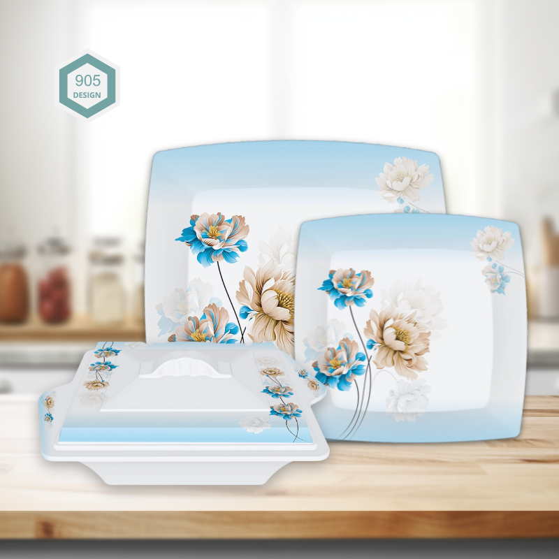 Glory 72-Piece Melamine Dinner Set – Single Glaze Shine, 6-Person Serving, 8 Elegant Designs