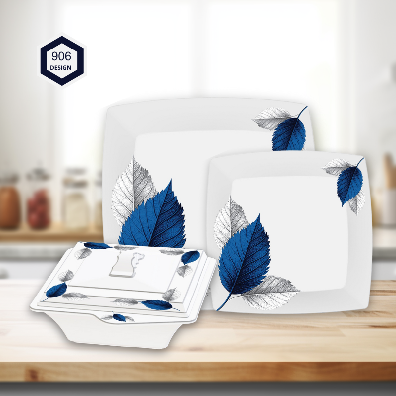 Glory 72-Piece Melamine Dinner Set – Single Glaze Shine, 6-Person Serving, 8 Elegant Designs