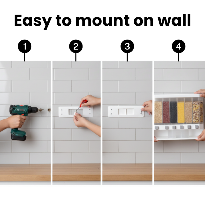 6-Compartment Grain Dispenser – Adjustable Transparent Containers with White Base