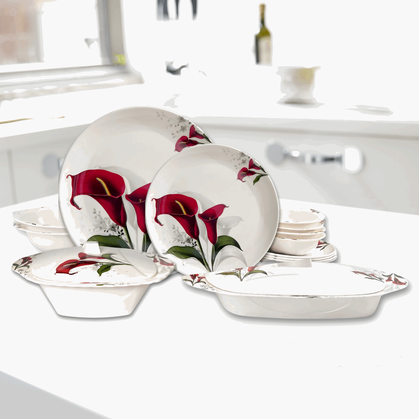 Gulfam 72-Piece Melamine Dinner Set – Single Glaze Shine, 6-Person Serving, Elegant Designs