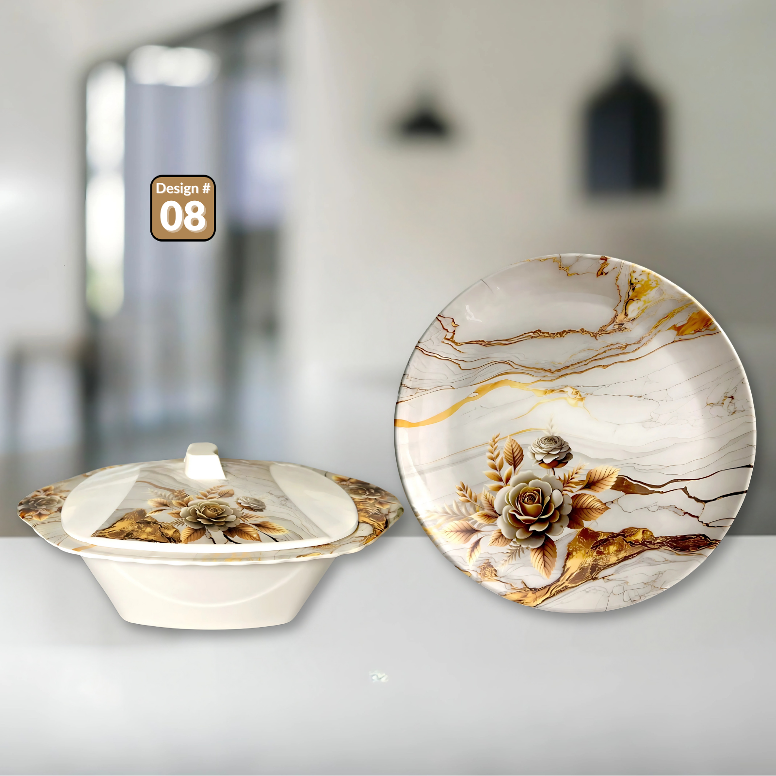 Gulfam 72-Piece Melamine Dinner Set – Single Glaze Shine, 6-Person Serving, Elegant Designs