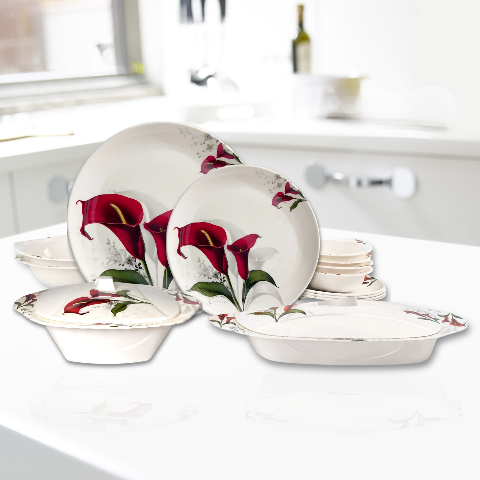 Gulfam 72-Piece Melamine Dinner Set – Single Glaze Shine, 6-Person Serving, Elegant Designs