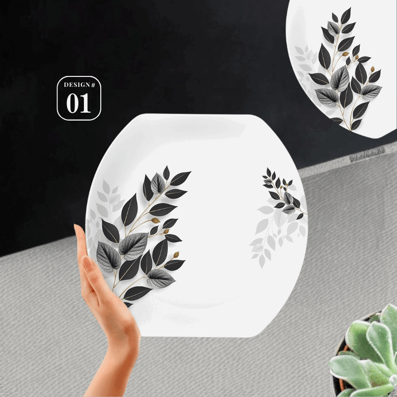 Havel 72-Piece Melamine Dinner Set – 8 Person Serving – Double Glaze Shine with Glass Lids – 12 Elegant Designs