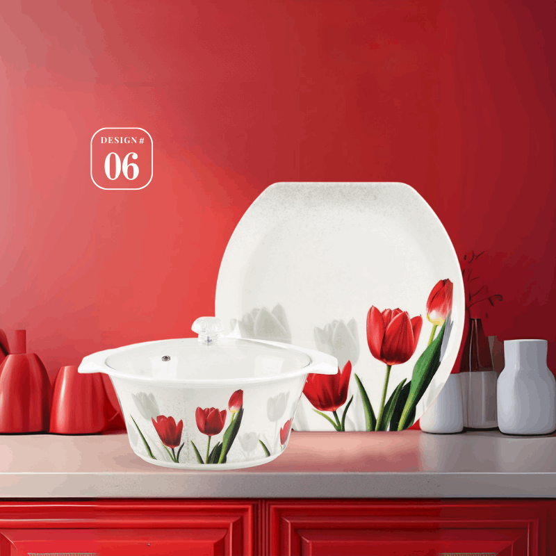 Havel 72-Piece Melamine Dinner Set – 8 Person Serving – Double Glaze Shine with Glass Lids – 12 Elegant Designs