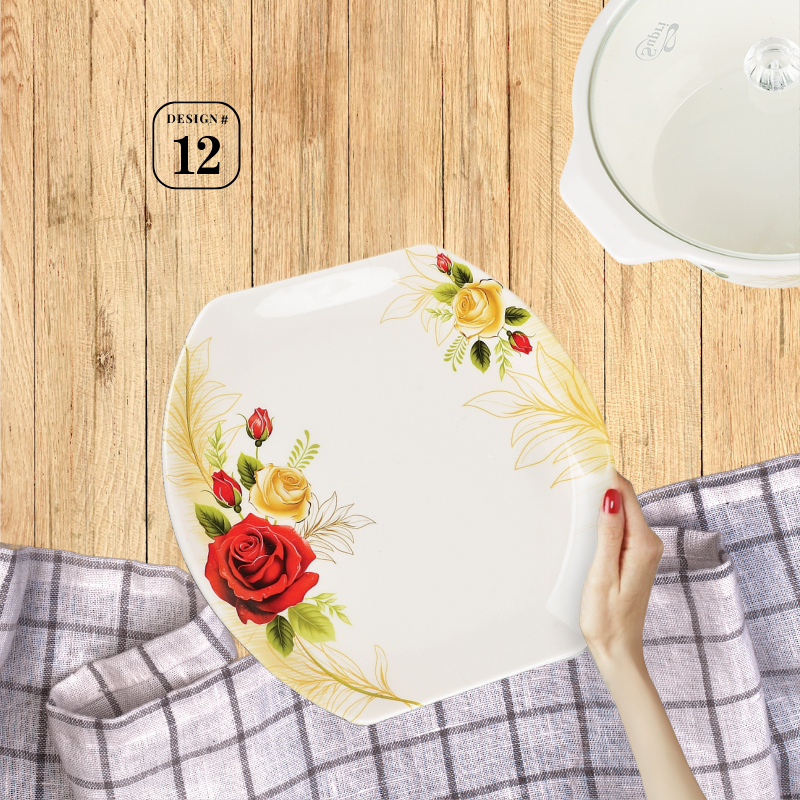 Havel 72-Piece Melamine Dinner Set – 8 Person Serving – Double Glaze Shine with Glass Lids – 12 Elegant Designs