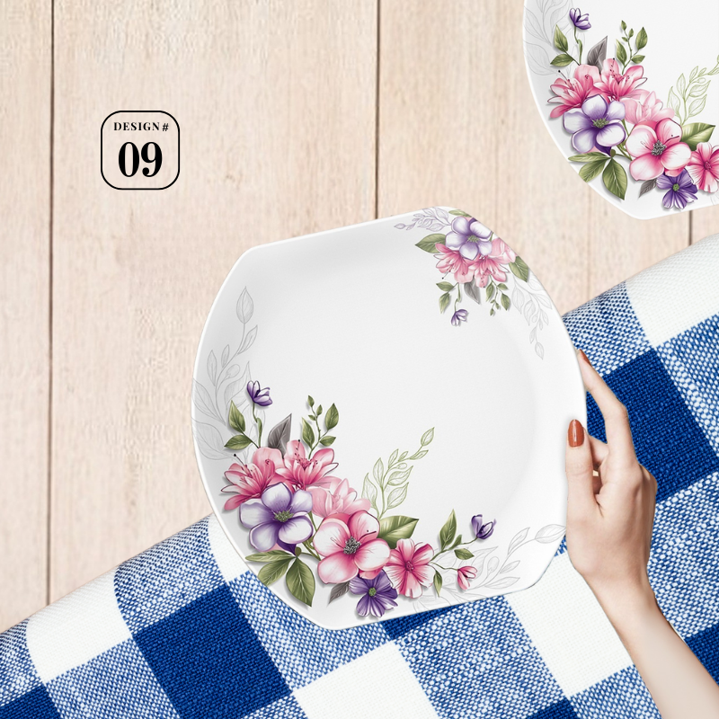 Havel 72-Piece Melamine Dinner Set – 8 Person Serving – Double Glaze Shine with Glass Lids – 12 Elegant Designs