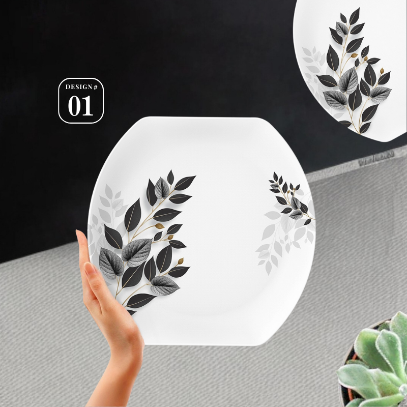 Havel 72-Piece Melamine Dinner Set – 8 Person Serving – Double Glaze Shine with Glass Lids – 12 Elegant Designs