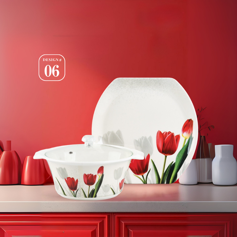 Havel 72-Piece Melamine Dinner Set – 8 Person Serving – Double Glaze Shine with Glass Lids – 12 Elegant Designs