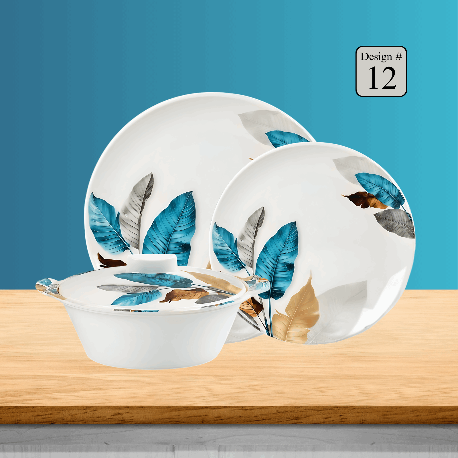 Hikal 72-Piece Premium Melamine Dinner Set – Single Glaze Shine, 8-Person Serving, 12 Elegant Designs