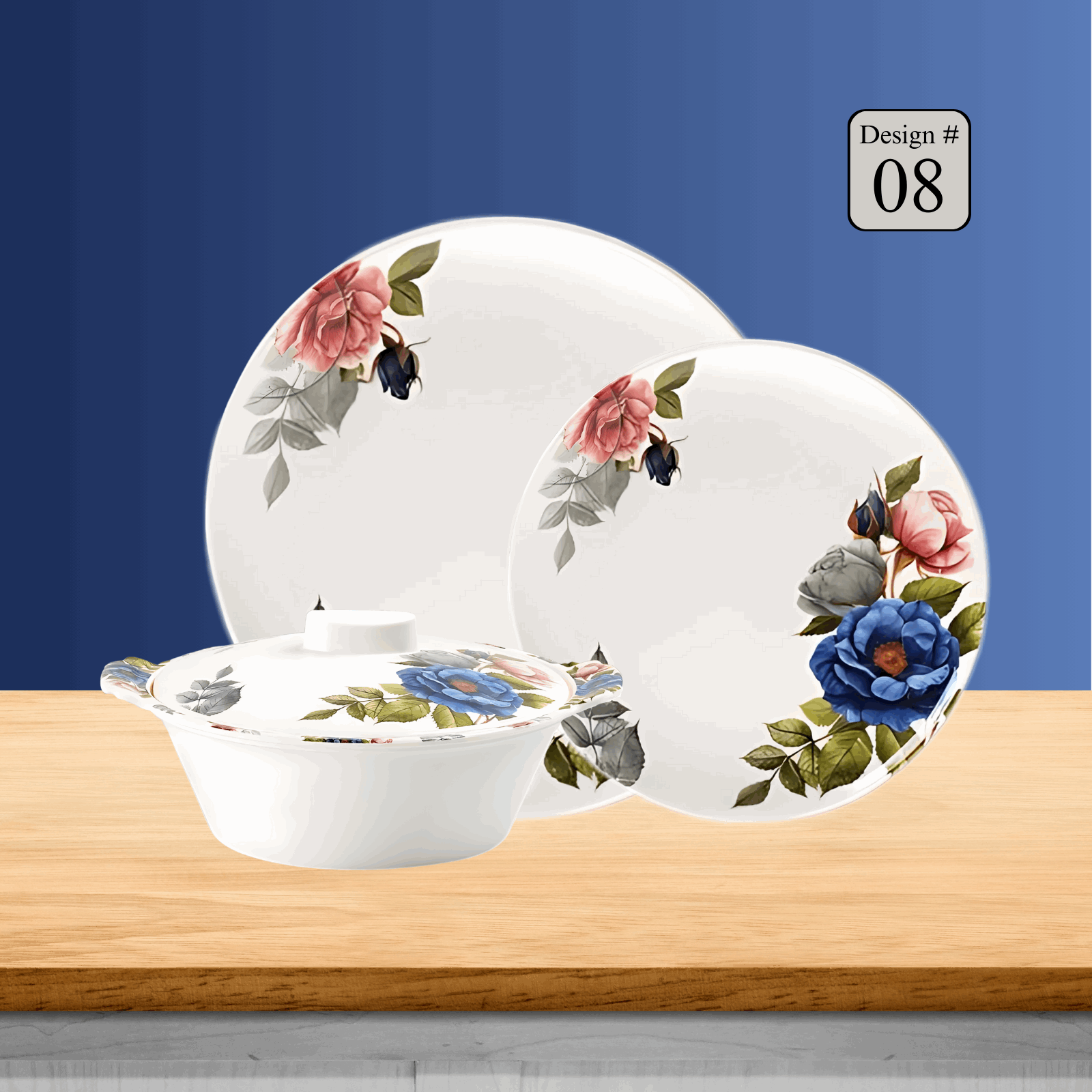 Hikal 72-Piece Premium Melamine Dinner Set – Single Glaze Shine, 8-Person Serving, 12 Elegant Designs