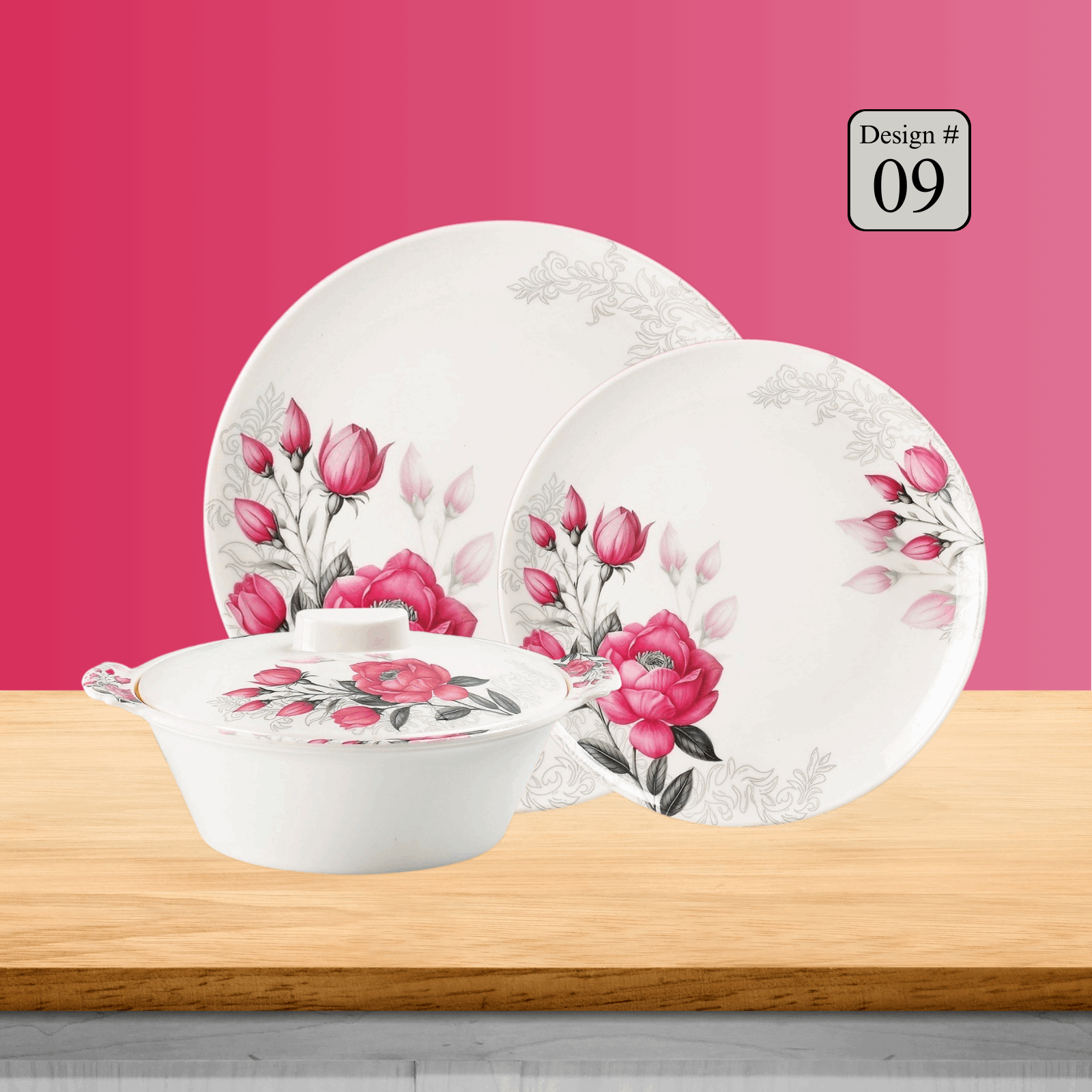 Hikal 72-Piece Premium Melamine Dinner Set – Single Glaze Shine, 8-Person Serving, 12 Elegant Designs