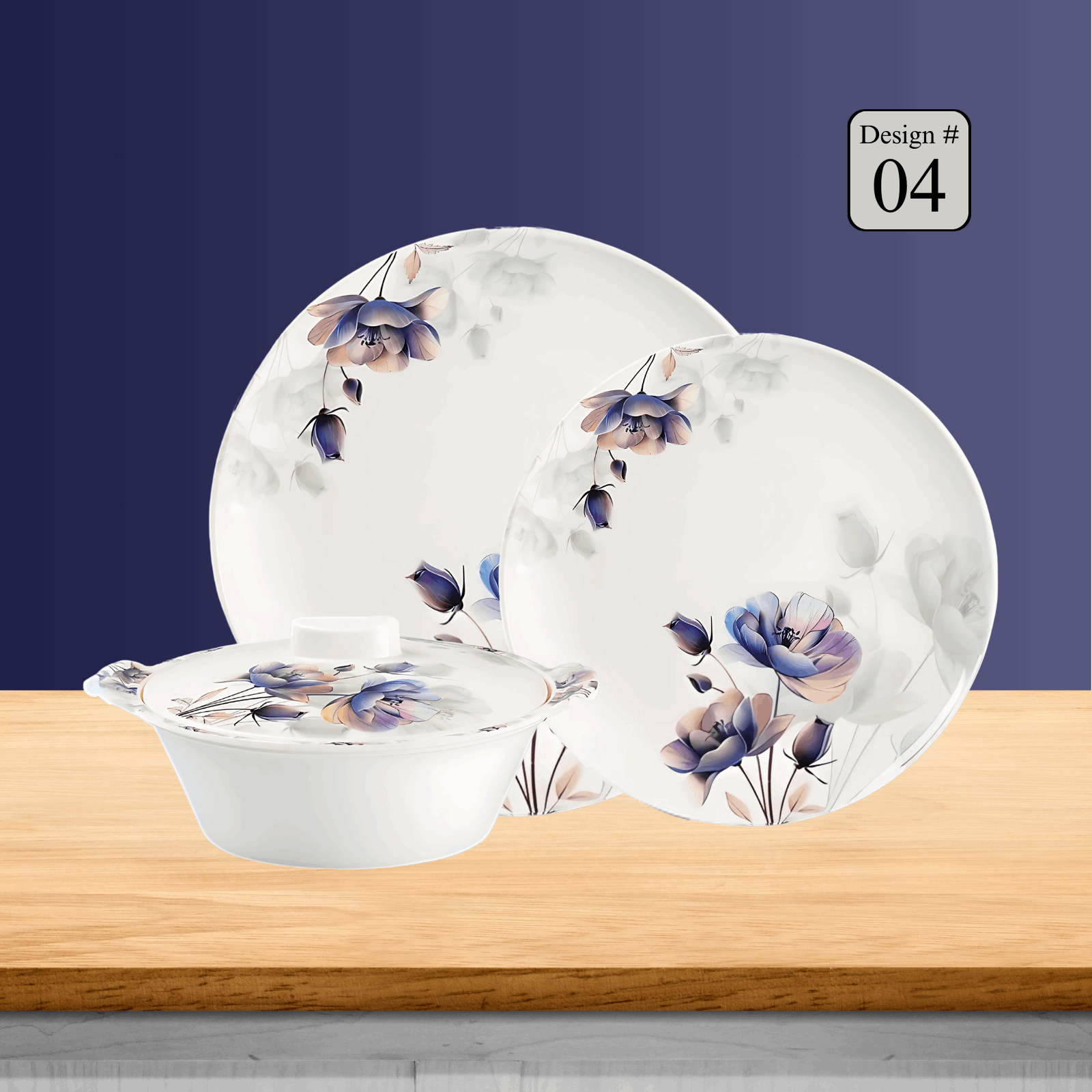 Hikal 72-Piece Premium Melamine Dinner Set – Single Glaze Shine, 8-Person Serving, 12 Elegant Designs