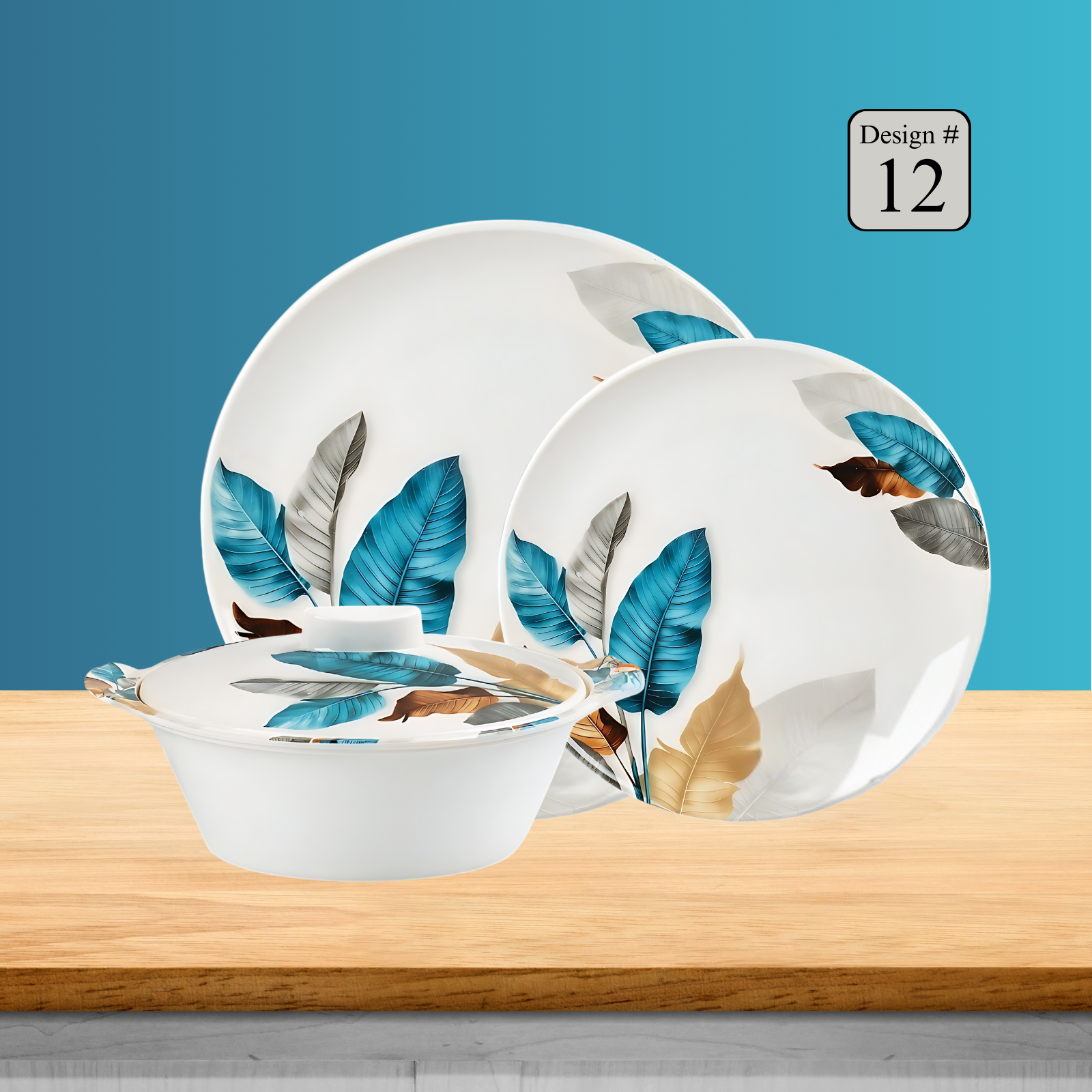 Hikal 72-Piece Premium Melamine Dinner Set – Single Glaze Shine, 8-Person Serving, 12 Elegant Designs