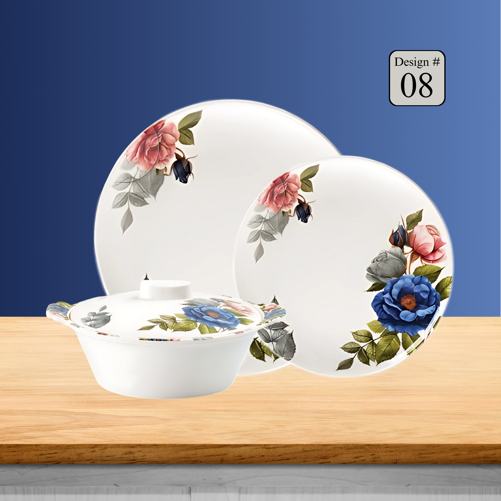 Hikal 72-Piece Premium Melamine Dinner Set – Single Glaze Shine, 8-Person Serving, 12 Elegant Designs