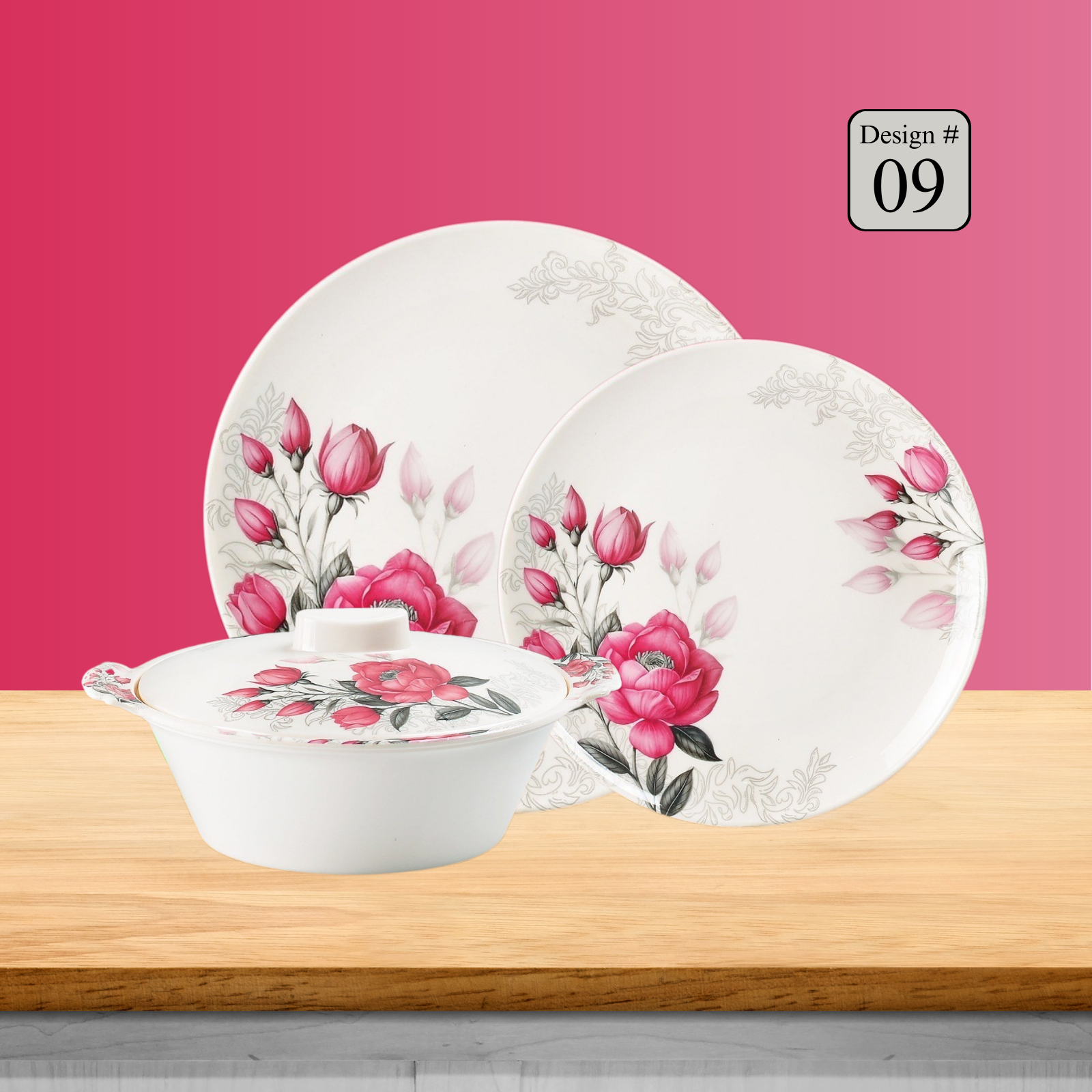 Hikal 72-Piece Premium Melamine Dinner Set – Single Glaze Shine, 8-Person Serving, 12 Elegant Designs