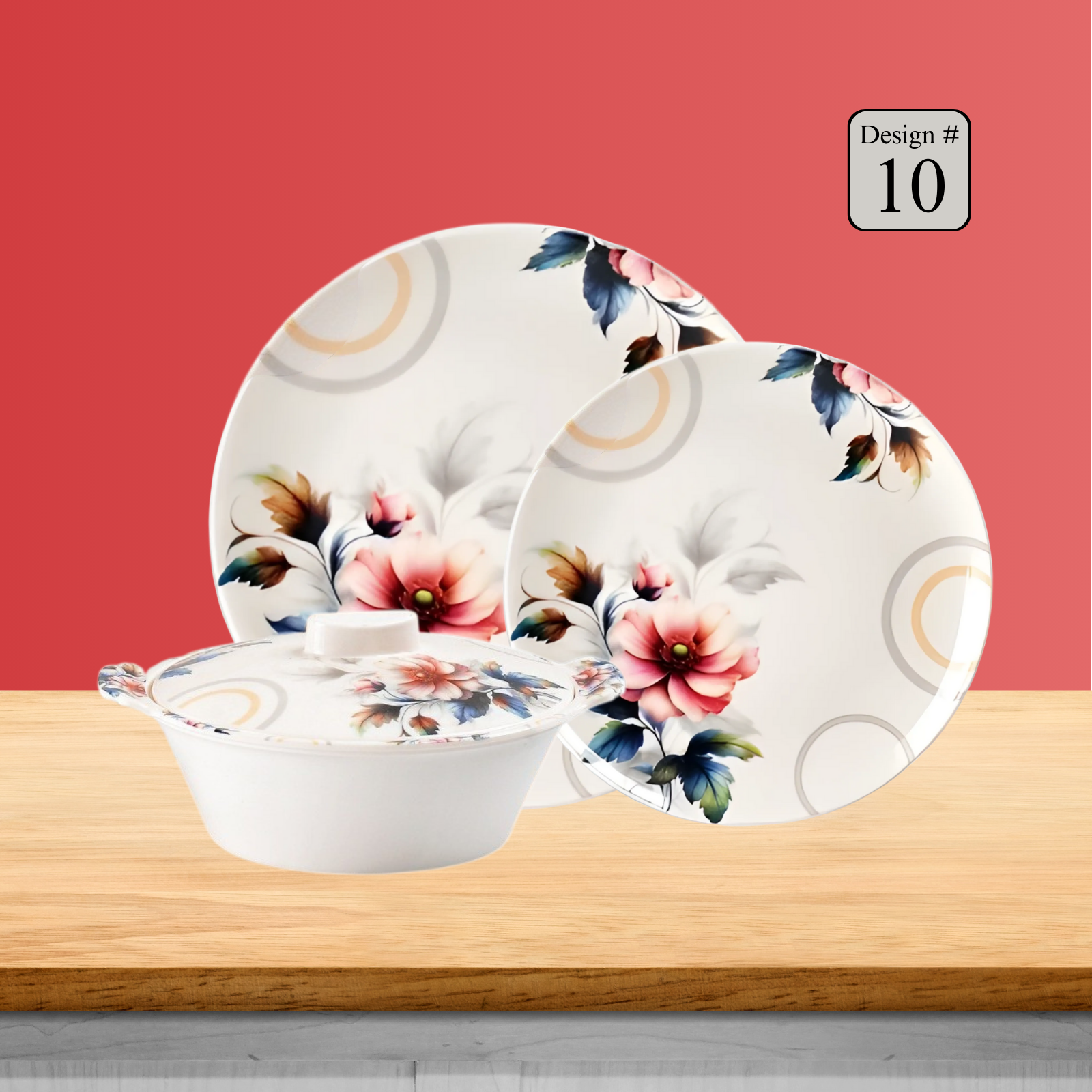 Hikal 72-Piece Premium Melamine Dinner Set – Single Glaze Shine, 8-Person Serving, 12 Elegant Designs