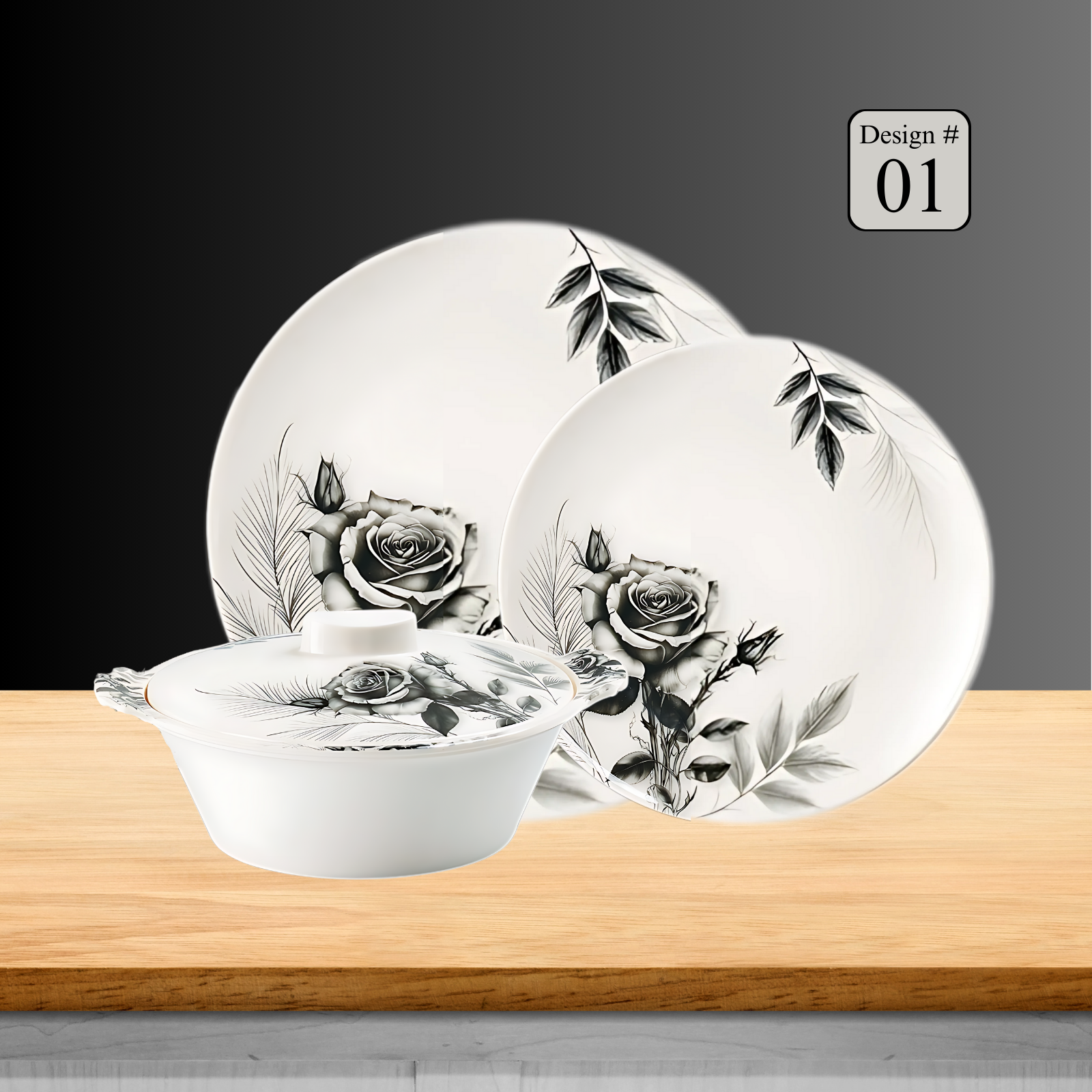 Hikal 72-Piece Premium Melamine Dinner Set – Single Glaze Shine, 8-Person Serving, 12 Elegant Designs