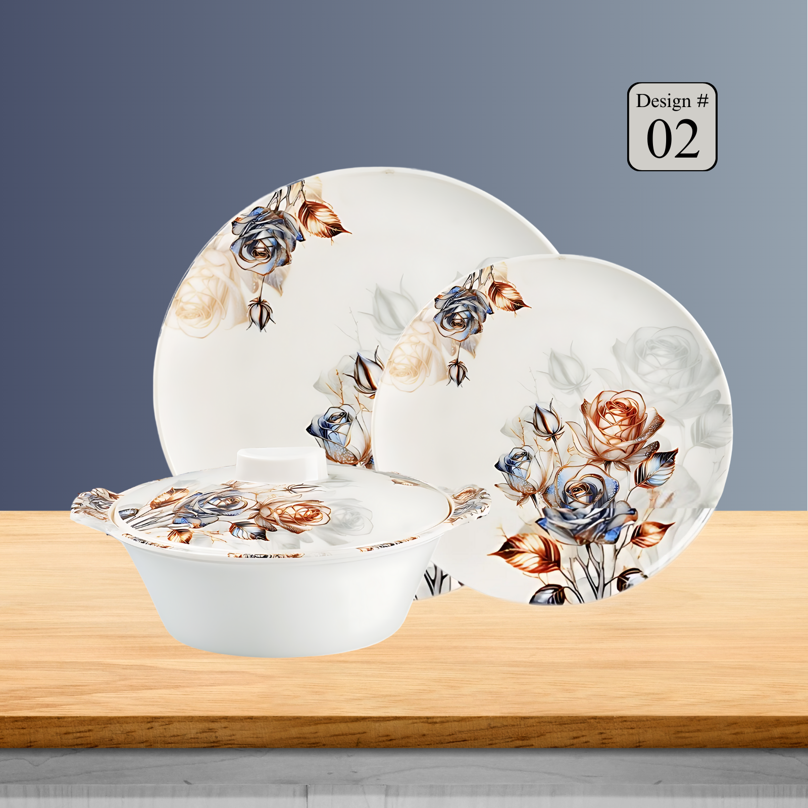 Hikal 72-Piece Premium Melamine Dinner Set – Single Glaze Shine, 8-Person Serving, 12 Elegant Designs