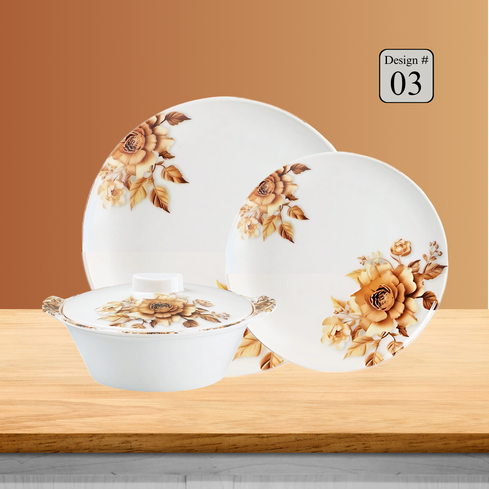 Hikal 72-Piece Premium Melamine Dinner Set – Single Glaze Shine, 8-Person Serving, 12 Elegant Designs