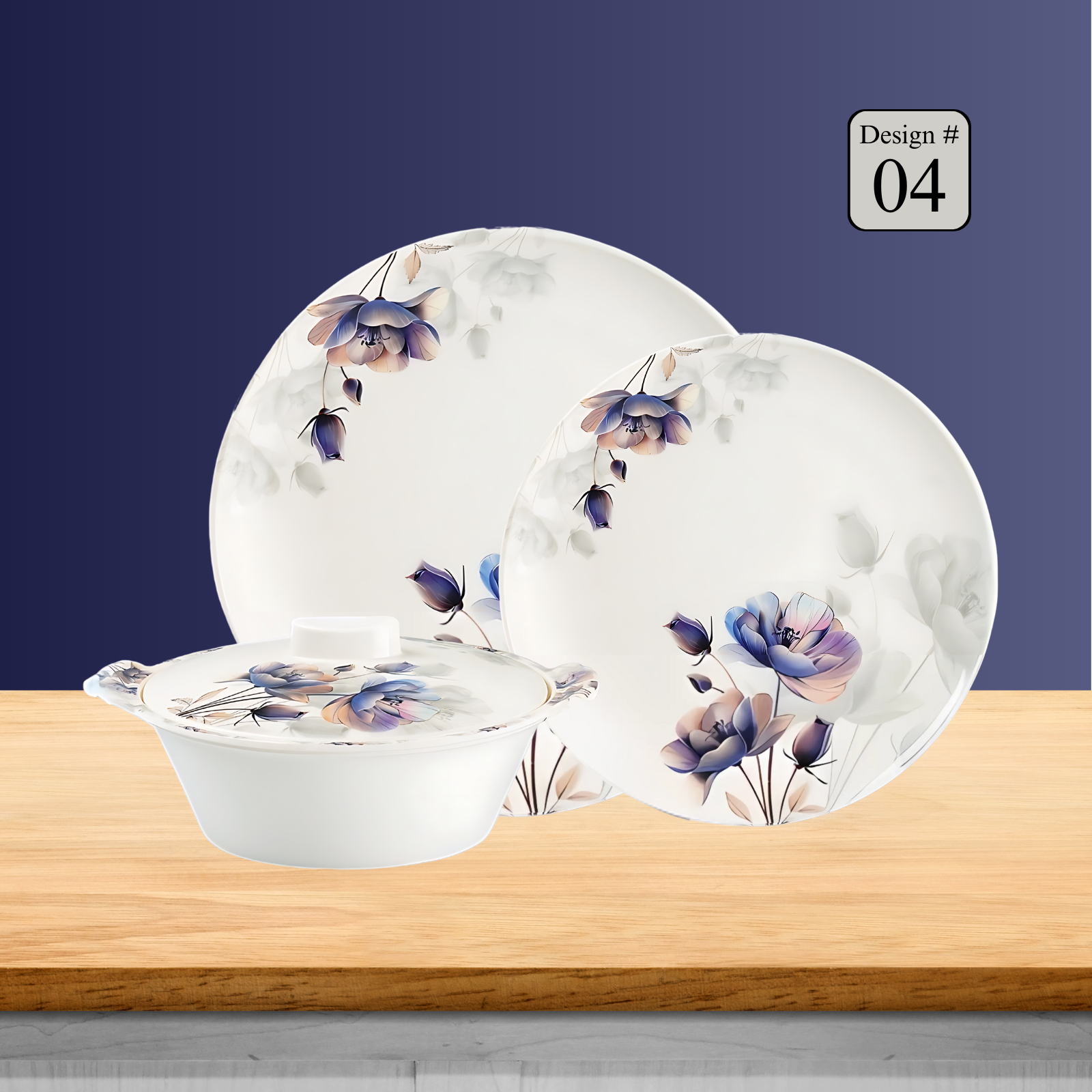 Hikal 72-Piece Premium Melamine Dinner Set – Single Glaze Shine, 8-Person Serving, 12 Elegant Designs