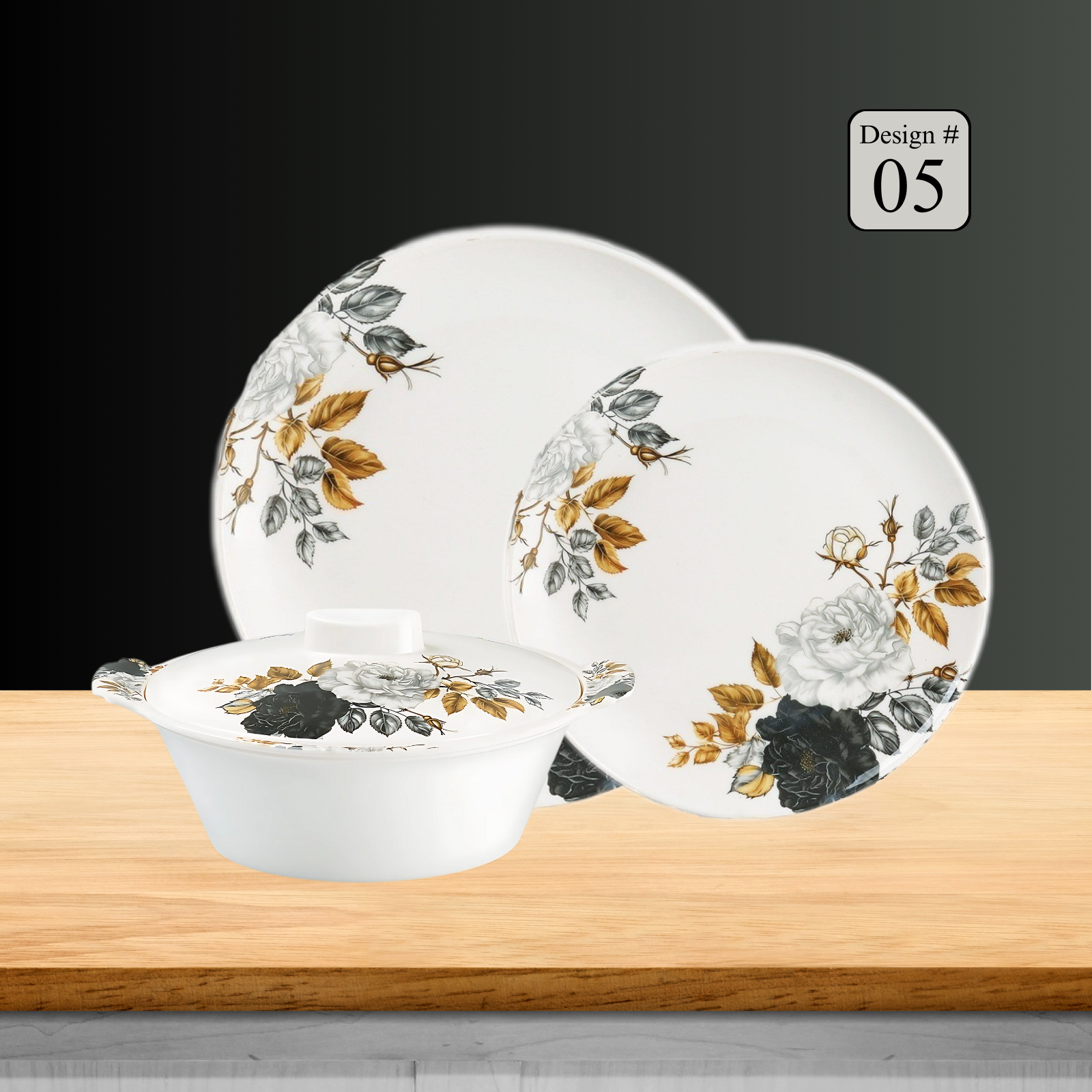 Hikal 72-Piece Premium Melamine Dinner Set – Single Glaze Shine, 8-Person Serving, 12 Elegant Designs