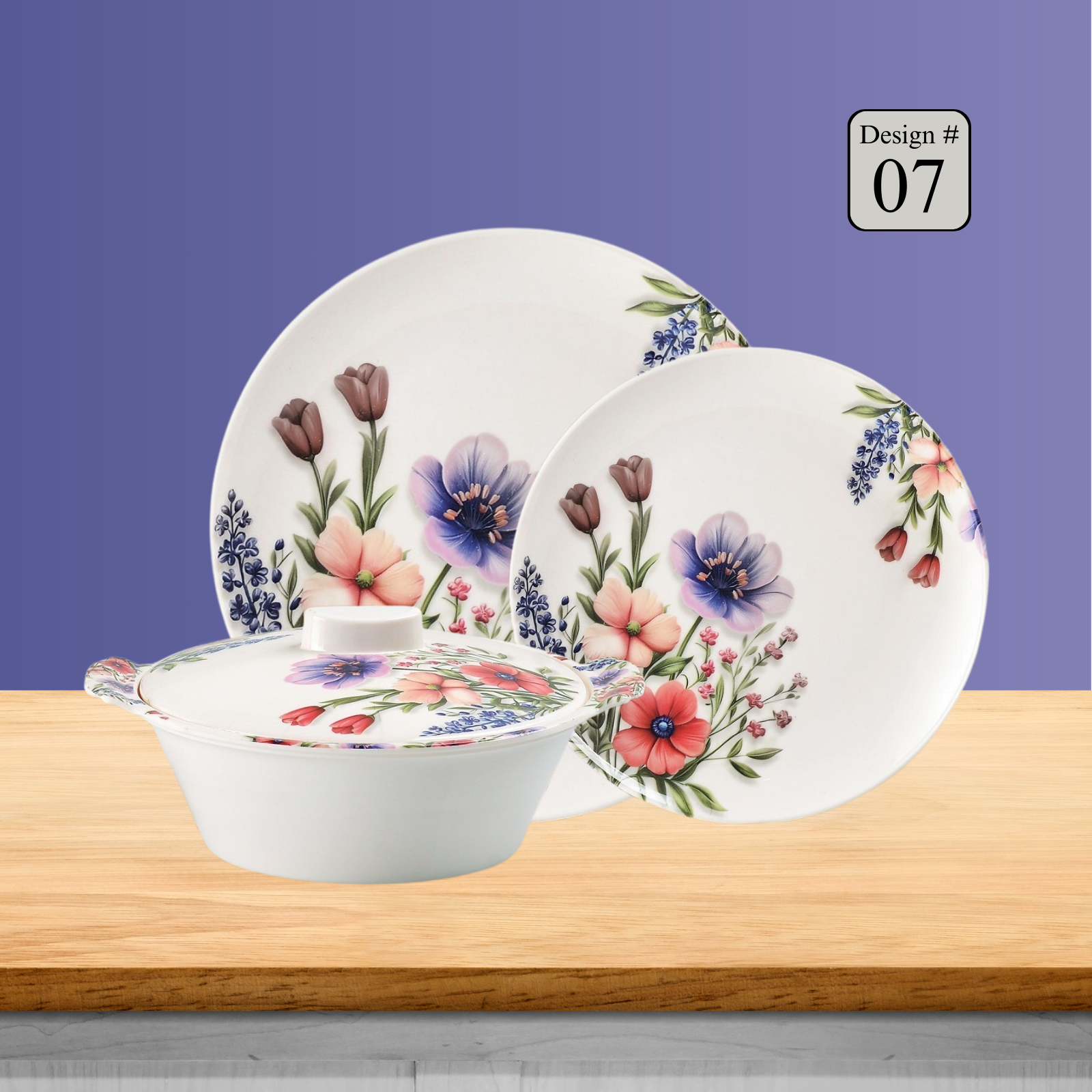 Hikal 72-Piece Premium Melamine Dinner Set – Single Glaze Shine, 8-Person Serving, 12 Elegant Designs