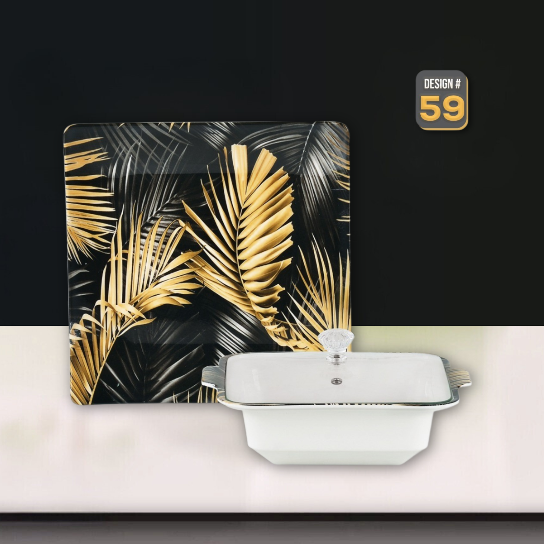 Lovein 72-Piece Melamine Dinner Set – Single Glaze Shine with Glass Lids, 8-Person Serving, 10 Elegant Designs