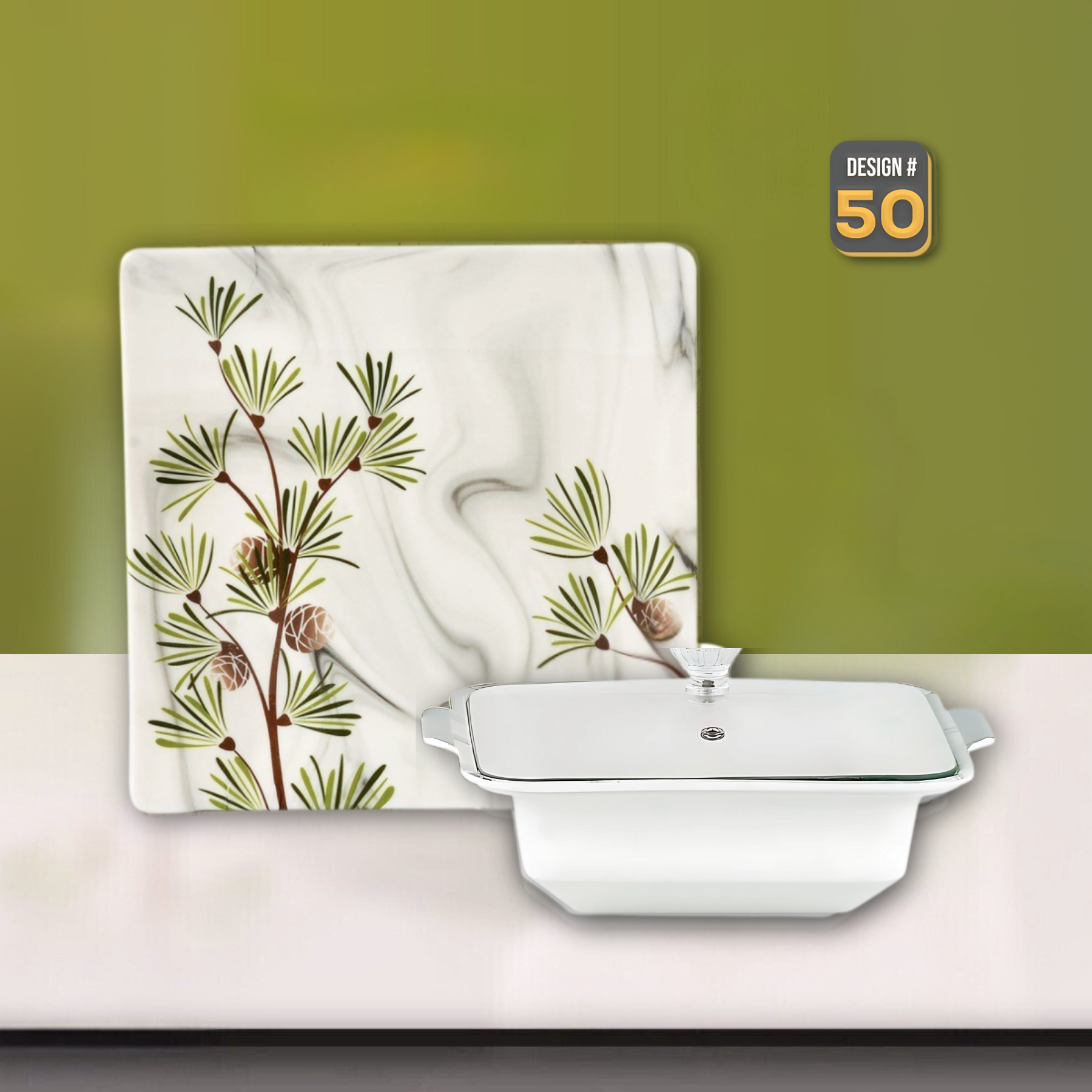 Lovein 72-Piece Melamine Dinner Set – Single Glaze Shine with Glass Lids, 8-Person Serving, 10 Elegant Designs