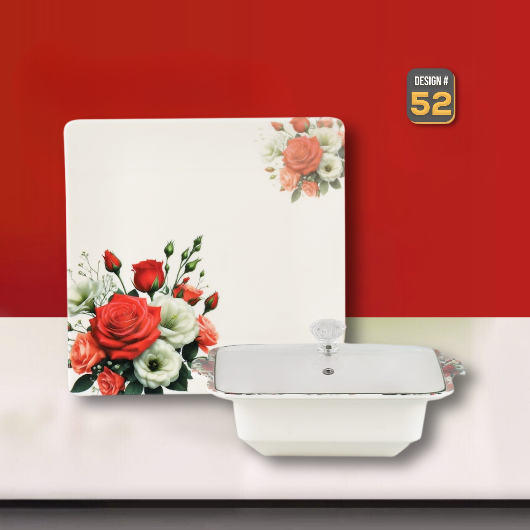 Lovein 72-Piece Melamine Dinner Set – Single Glaze Shine with Glass Lids, 8-Person Serving, 10 Elegant Designs