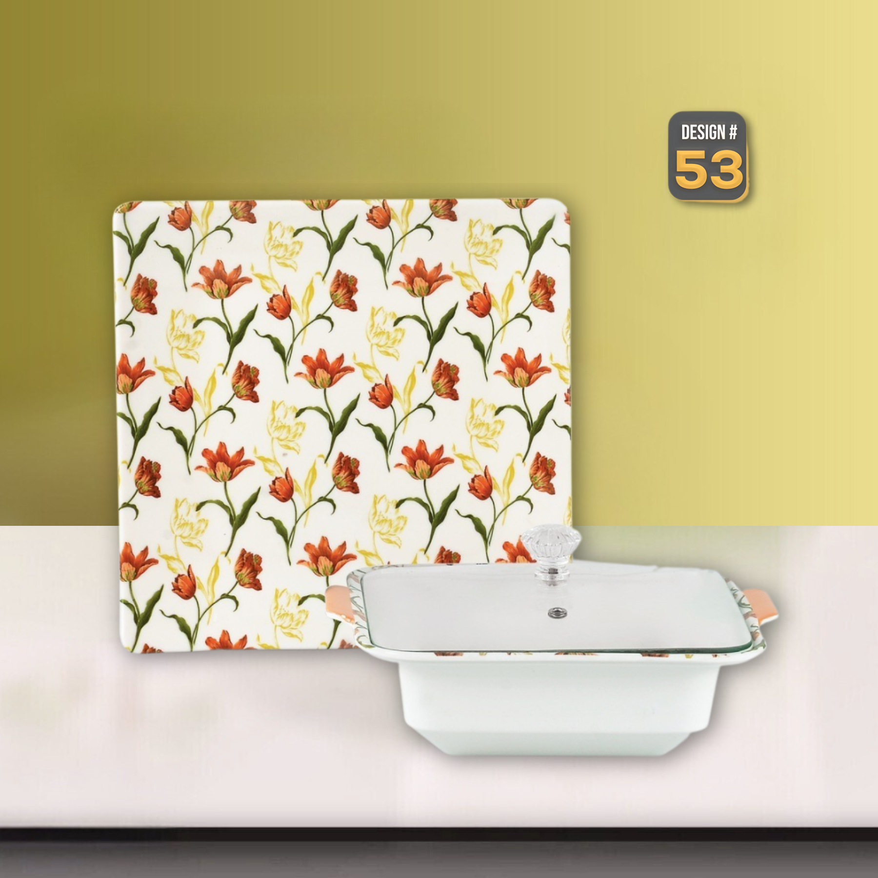 Lovein 72-Piece Melamine Dinner Set – Single Glaze Shine with Glass Lids, 8-Person Serving, 10 Elegant Designs