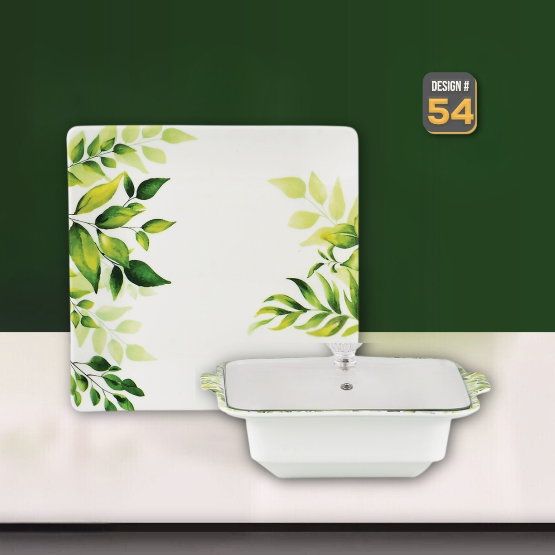 Lovein 72-Piece Melamine Dinner Set – Single Glaze Shine with Glass Lids, 8-Person Serving, 10 Elegant Designs