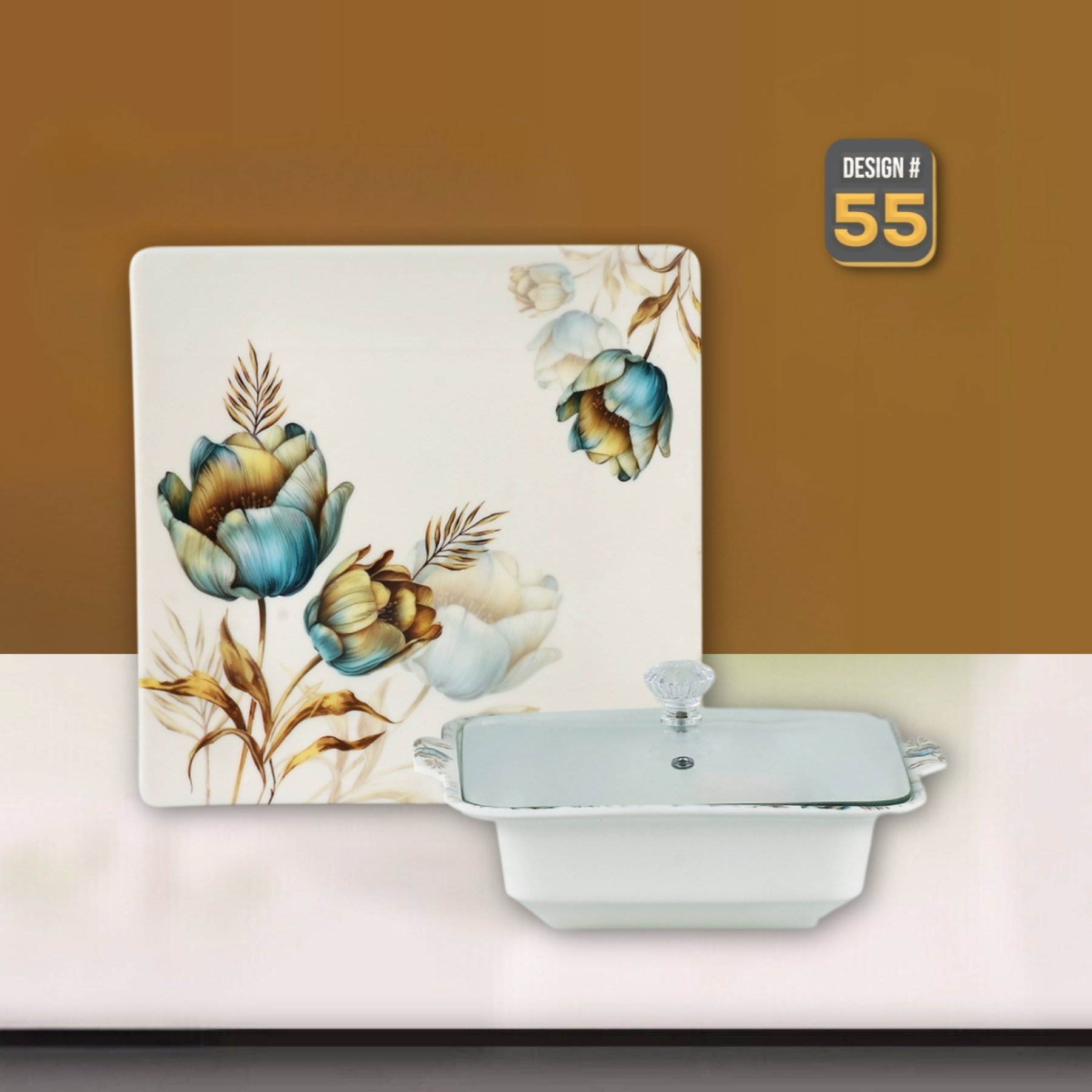 Lovein 72-Piece Melamine Dinner Set – Single Glaze Shine with Glass Lids, 8-Person Serving, 10 Elegant Designs