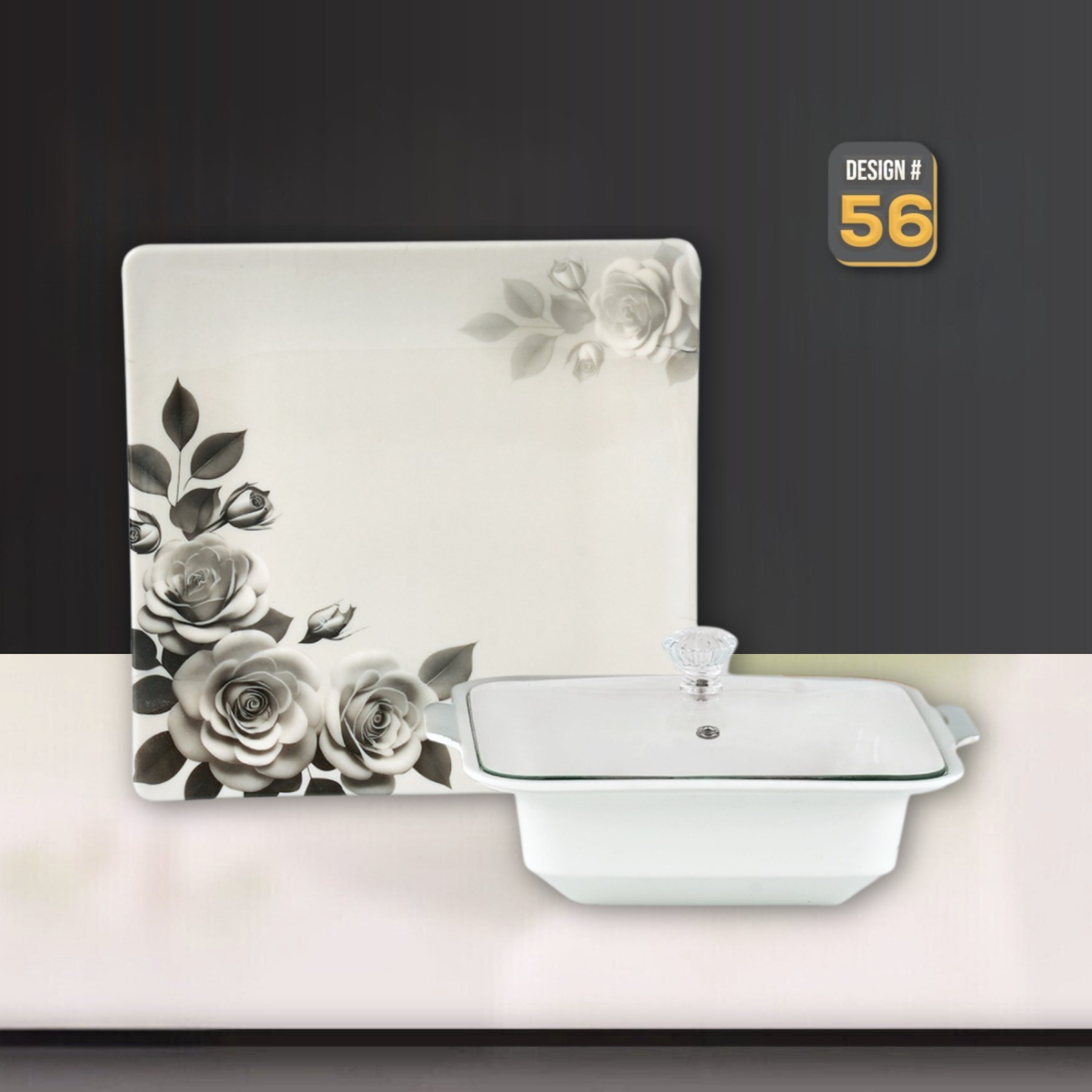 Lovein 72-Piece Melamine Dinner Set – Single Glaze Shine with Glass Lids, 8-Person Serving, 10 Elegant Designs