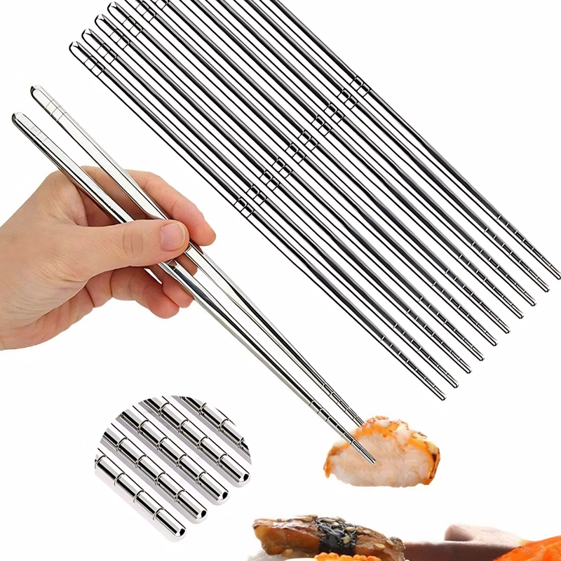 Stainless Steel Chopsticks Set – 5 Pairs Reusable