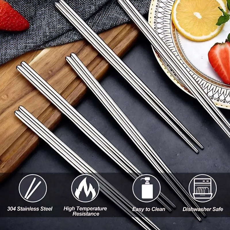 Stainless Steel Chopsticks Set – 5 Pairs Reusable