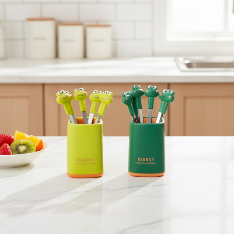 Mini Frog Forks Set – Cute Fruit Fork Set with Holder (2 Colors)