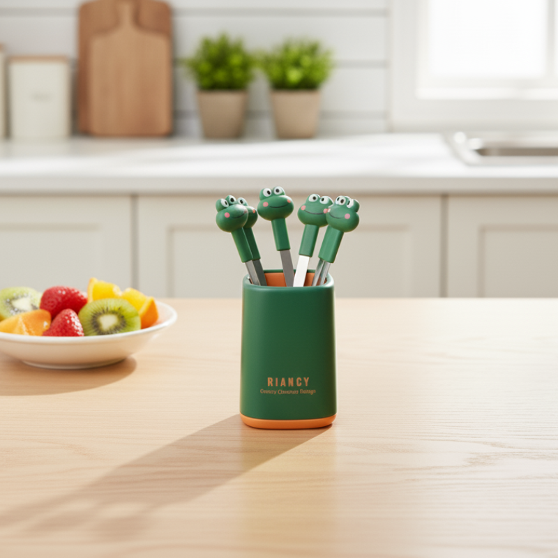 Mini Frog Forks Set – Cute Fruit Fork Set with Holder (2 Colors)