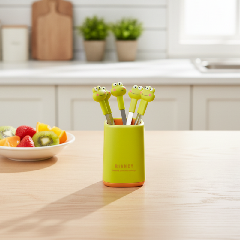 Mini Frog Forks Set – Cute Fruit Fork Set with Holder (2 Colors)