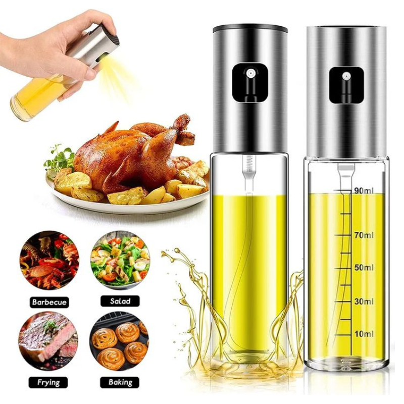 100ml Oil Spray Bottle – Golden & Silver – Fine Mist Sprayer for Cooking, Grilling & Baking